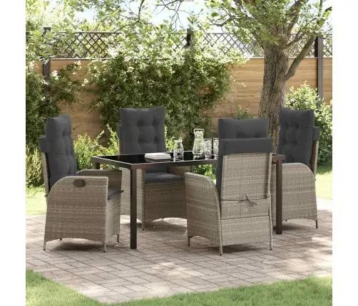 5 Gab. Dārza Ēdamgalds Ar Spilveniem Gaiši Pelēkā, Poliestera Ratan Vidaxl