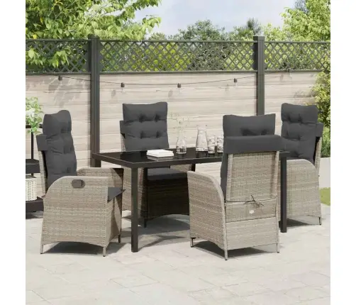 5 Gab. Dārza Ēdamgalds Ar Spilveniem Gaiši Pelēkā, Poliestera Ratan Vidaxl