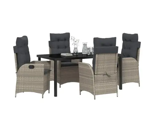 5 Gab. Dārza Ēdamgalds Ar Spilveniem Gaiši Pelēkā, Poliestera Ratan Vidaxl