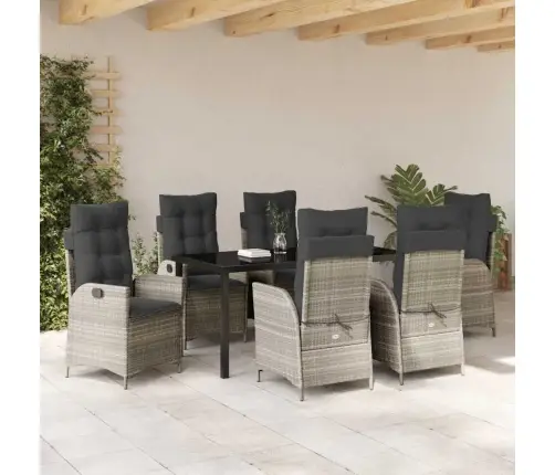 7 Daļu Dārza Ēdamgaldu Komplekts Ar Spilveniem, Gaiši Pelēkā Poli Rattanā. Vidaxl