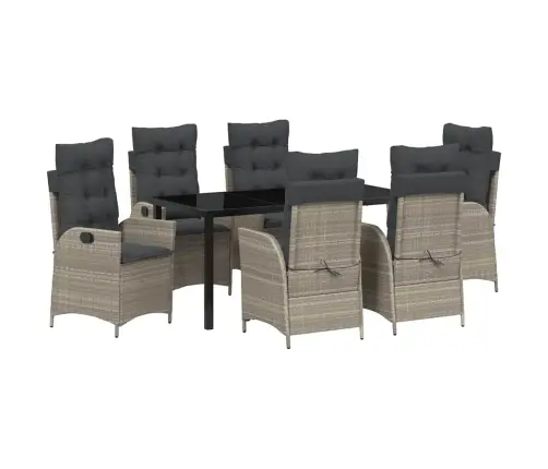 7 Daļu Dārza Ēdamgaldu Komplekts Ar Spilveniem, Gaiši Pelēkā Poli Rattanā. Vidaxl