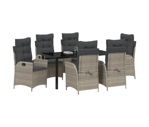 7 Daļu Dārza Ēdamgaldu Komplekts Ar Spilveniem, Gaiši Pelēkā Poli Rattanā. Vidaxl