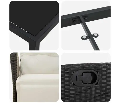 3 Daļu Dārza Ēdamgalda Komplekts Melnā Polirašanās Vidaxl