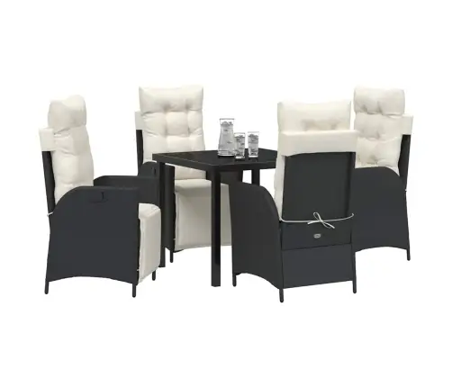 5 Daļu Dārza Galda Komplekts Melnā Polyratānā Vidaxl