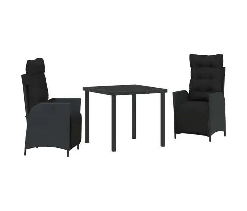 3 Daļu Dārza Ēdamgalds Komplekts Melns Polyraksts Vidaxl