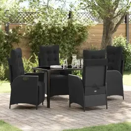 Dārza Ēdamgalds Ar Spilvenu 5 Pcs Melna Poliratāns Vidaxl