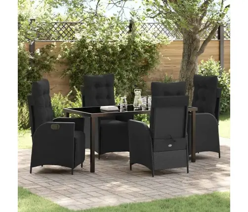 5 Daļu Dārza Ēdamgalds Melnā Polyratanā Vidaxl
