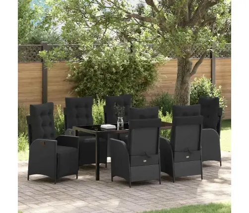 7 Daļu Dārza Galda Komplekts – Melns Poli Rattan Vidaxl