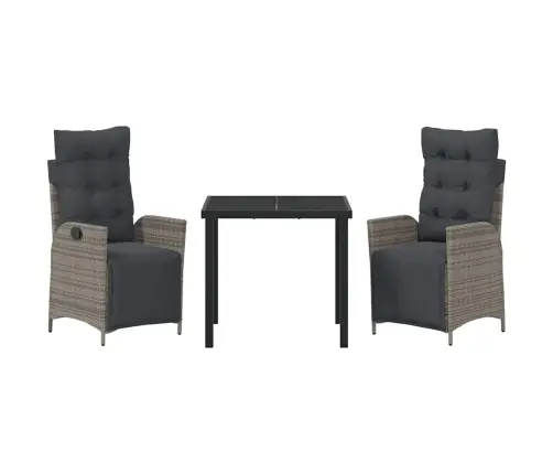 3 Daļu Dārza Galda Komplekts Pelēkā Poliratāna Vidaxl