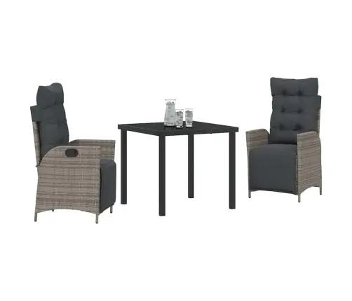 3 Daļu Dārza Galda Komplekts Pelēkā Poliratāna Vidaxl