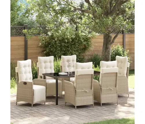 7 Daļu Dārza Ēdamgalds Bēšā Poliratanā Vidaxl