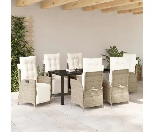 7 Daļu Dārza Ēdamgalds Bēšā Poliratanā Vidaxl