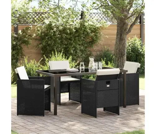 5 Daļu Dārza Galds Ar Spilveniem Melnā Poli Ratanā Vidaxl