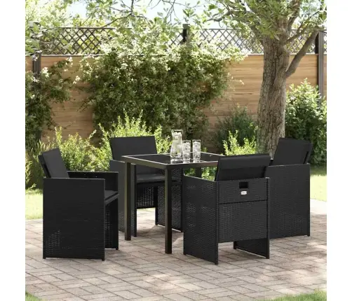 5 Daļu Dārza Galda Komplekts Ar Spilveniem, Melns Polirotans Vidaxl