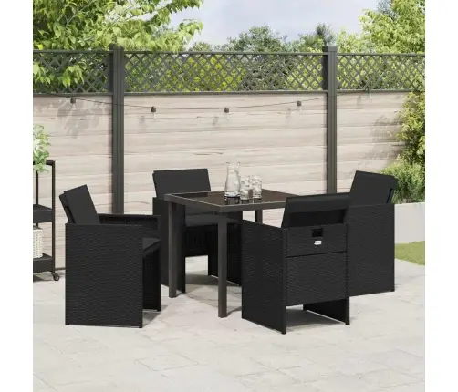 5 Daļu Dārza Galda Komplekts Ar Spilveniem, Melns Polirotans Vidaxl