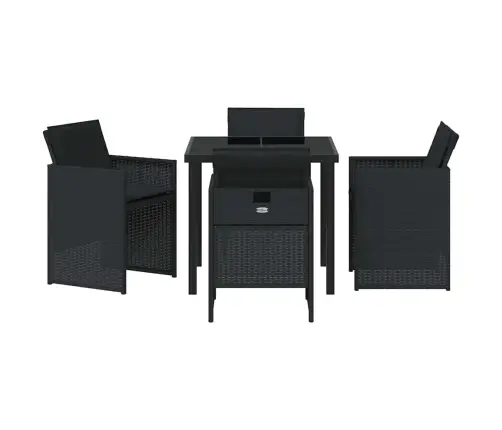 5 Daļu Dārza Galda Komplekts Ar Spilveniem, Melns Polirotans Vidaxl