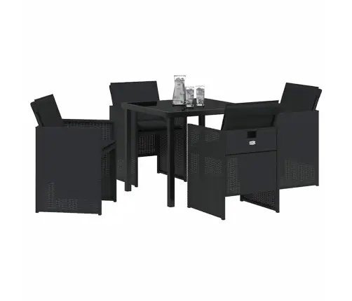 5 Daļu Dārza Galda Komplekts Ar Spilveniem, Melns Polirotans Vidaxl