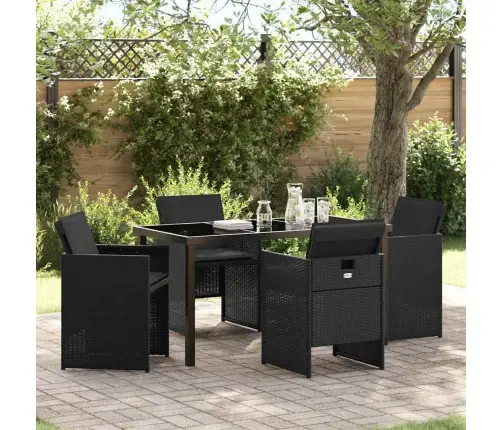 5 Daļu Dārza Galda Komplekts Ar Spilveniem Melnā Polyratānā Vidaxl