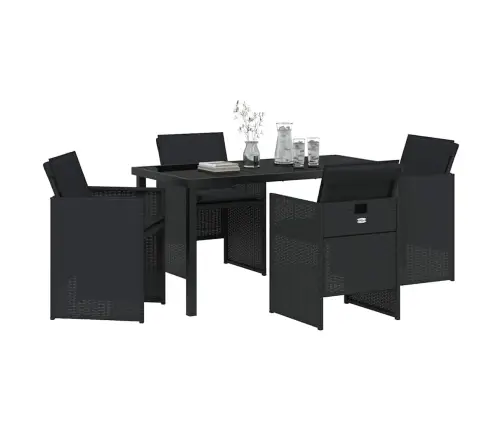 5 Daļu Dārza Galda Komplekts Ar Spilveniem Melnā Polyratānā Vidaxl