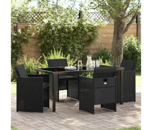 5 Daļu Dārza Galds Ar Spilveniem Melnā Poliratanā Vidaxl