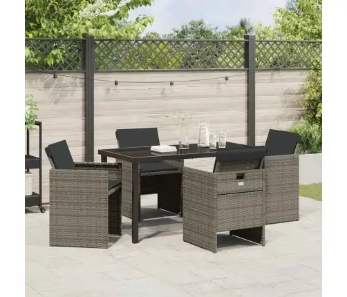 5 Daļīgs Dārza Galds Ar Spilveniem Pelēks Polirattans Vidaxl