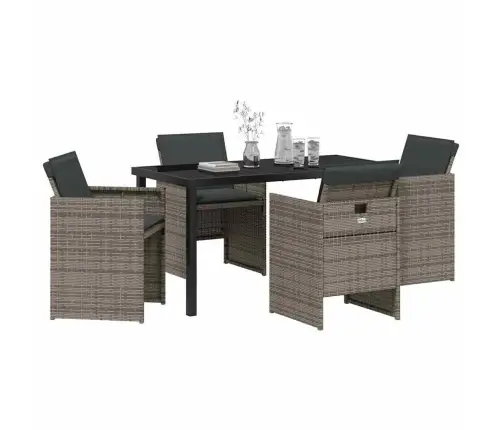 5 Daļīgs Dārza Galds Ar Spilveniem Pelēks Polirattans Vidaxl