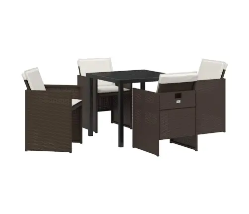 5 Daļīgu Dārza Ēdamgalda Komplektu Ar Spilveniem Brūnā Poliratānā Vidaxl