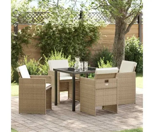 5 Daļu Dārza Ēdamgalds Ar Spilveniem, Bēšs, Poliratanas Vidaxl