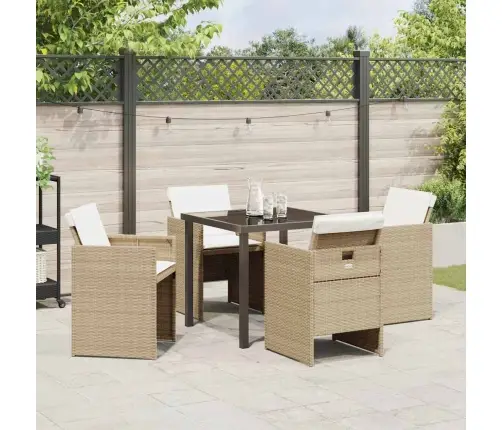 5 Daļu Dārza Ēdamgalds Ar Spilveniem, Bēšs, Poliratanas Vidaxl