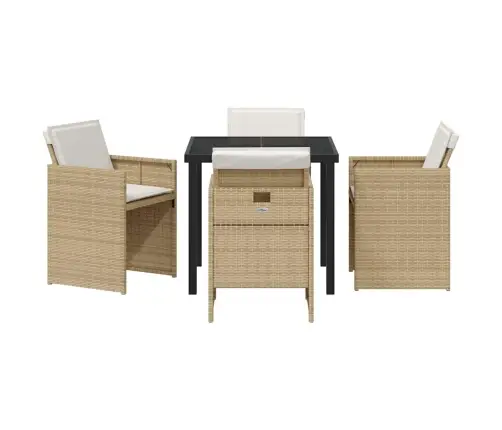 5 Daļu Dārza Ēdamgalds Ar Spilveniem, Bēšs, Poliratanas Vidaxl