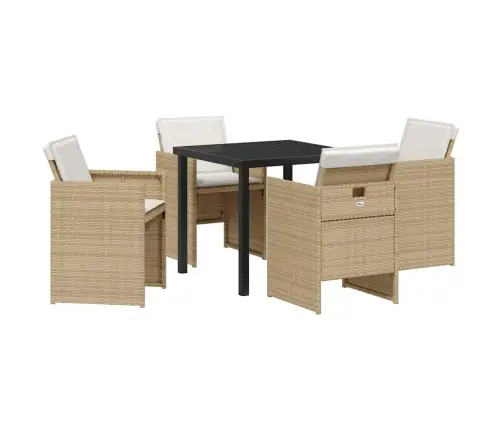 5 Daļu Dārza Ēdamgalds Ar Spilveniem, Bēšs, Poliratanas Vidaxl