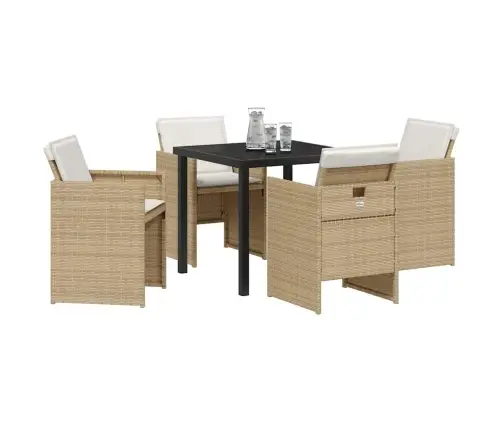 5 Daļu Dārza Ēdamgalds Ar Spilveniem, Bēšs, Poliratanas Vidaxl