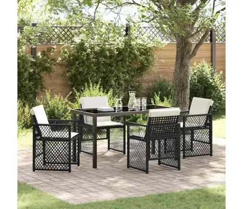 5 Daļu Dārza Ēdamgalds Ar Polsteriem Melnā Poli Ratānā Vidaxl