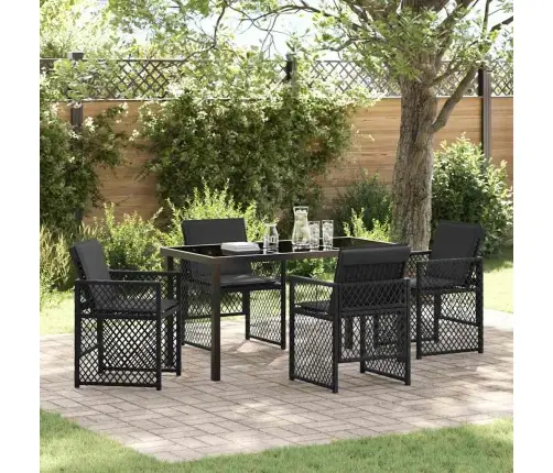 5 Gabalu Dārza Ēdamgalda Komplekts Ar Spilveniem Melnā Poli Ratanā Vidaxl