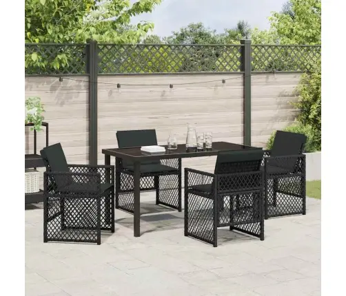 5 Gabalu Dārza Ēdamgalda Komplekts Ar Spilveniem Melnā Poli Ratanā Vidaxl