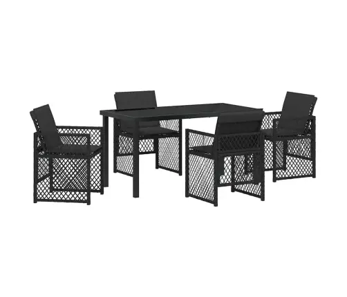 5 Gabalu Dārza Ēdamgalda Komplekts Ar Spilveniem Melnā Poli Ratanā Vidaxl