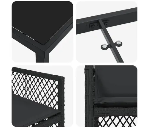 5 Daļu Dārza Ēdamstāvu Komplekts Ar Spilveniem, Melns Polirāns Vidaxl