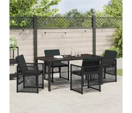 5 Daļu Dārza Ēdamstāvu Komplekts Ar Spilveniem, Melns Polirāns Vidaxl