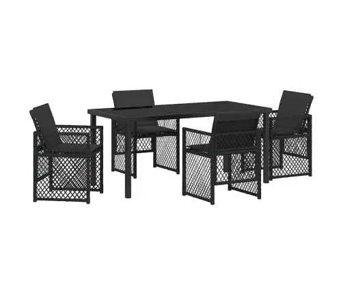 5 Daļu Dārza Ēdamstāvu Komplekts Ar Spilveniem, Melns Polirāns Vidaxl