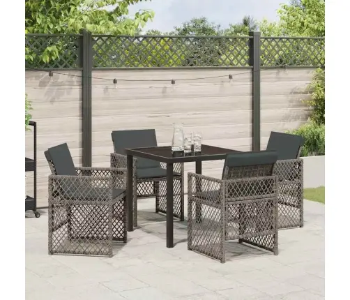 5 Daļu Dārza Ēdamgalds Ar Spilveniem Pelēkā Rotangpalmas Vidaxl