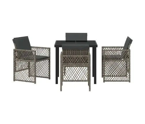 5 Daļu Dārza Ēdamgalds Ar Spilveniem Pelēkā Rotangpalmas Vidaxl