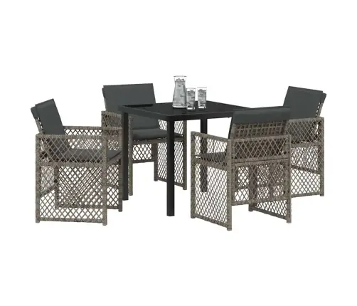 5 Daļu Dārza Ēdamgalds Ar Spilveniem Pelēkā Rotangpalmas Vidaxl