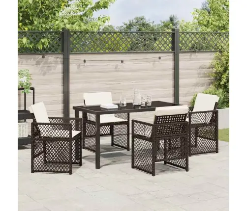 5 Daļu Dārza Ēdamistabas Komplekts Ar Spilveniem Brūns Poli Ratans Vidaxl