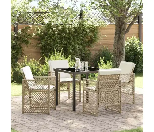 5 Daļu Dārzniecības Ēdamgalds Ar Spilveniem Bēšs Poli Rotangpalma Vidaxl