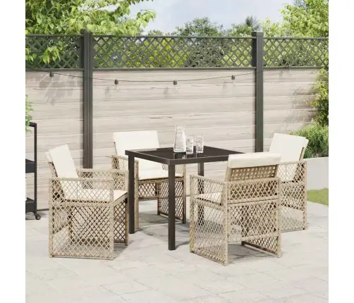 5 Daļu Dārzniecības Ēdamgalds Ar Spilveniem Bēšs Poli Rotangpalma Vidaxl