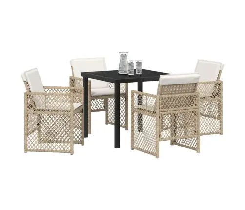 5 Daļu Dārzniecības Ēdamgalds Ar Spilveniem Bēšs Poli Rotangpalma Vidaxl