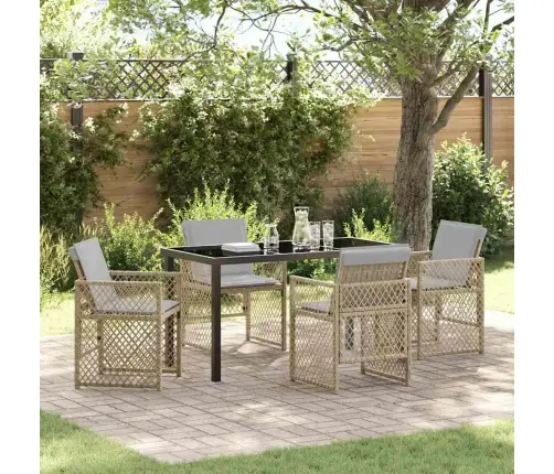 5 Daļu Dārza Ēdamgalds Ar Spilveniem Bēšs Poli Rotangpalma Vidaxl