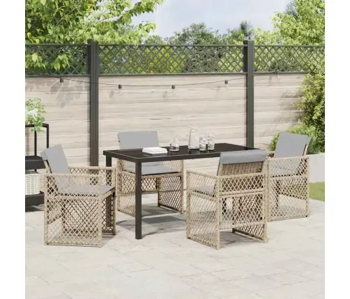 5 Daļu Dārza Ēdamgalds Ar Spilveniem Bēšs Poli Rotangpalma Vidaxl