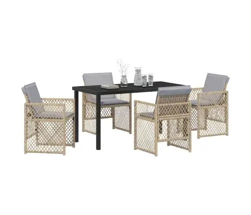 5 Daļu Dārza Ēdamgalds Ar Spilveniem Bēšs Poli Rotangpalma Vidaxl