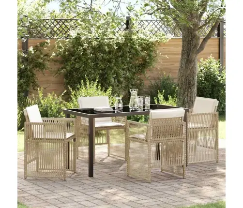 5 Daļu Dārza Ēdamgaldu Komplekts Ar Spilveniem Bēšā Rotangā Vidaxl